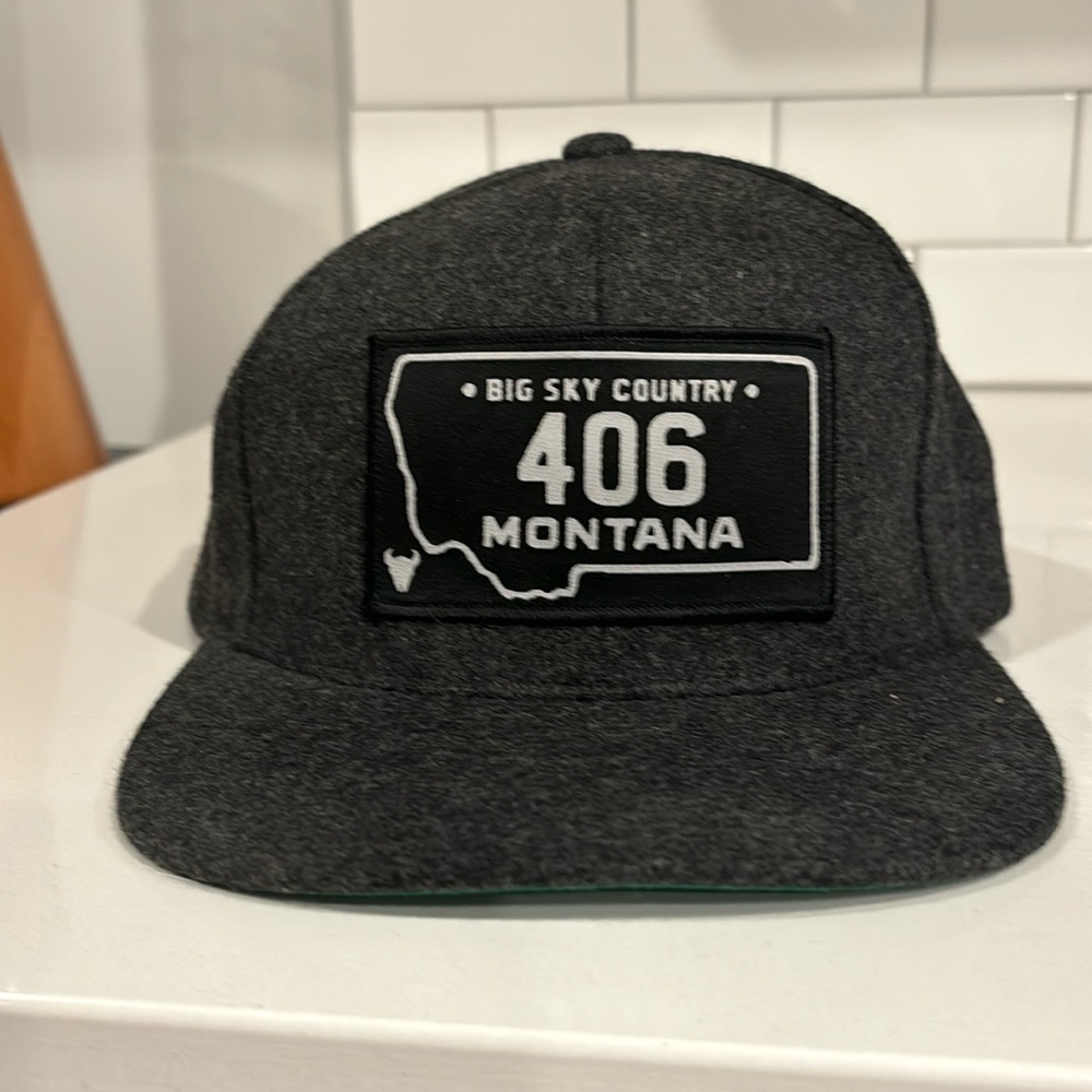 Never worn gray wool Montana adjustable trucker hat.
